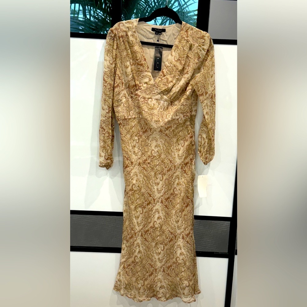 ECI New York Dress Midi Size 10 TAN Women Dress silk